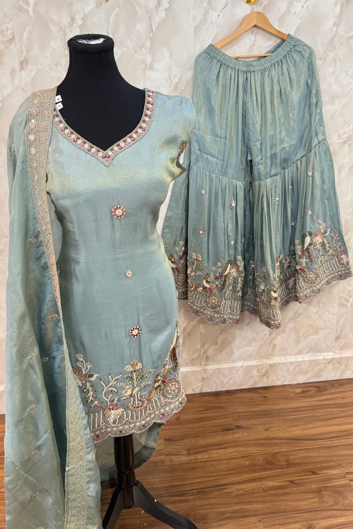 Shimmer silk sharara suit SF626