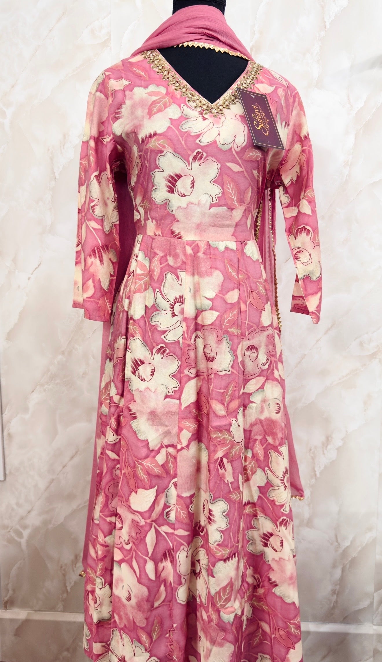 Muslin anarkali suit with pants and duptta
