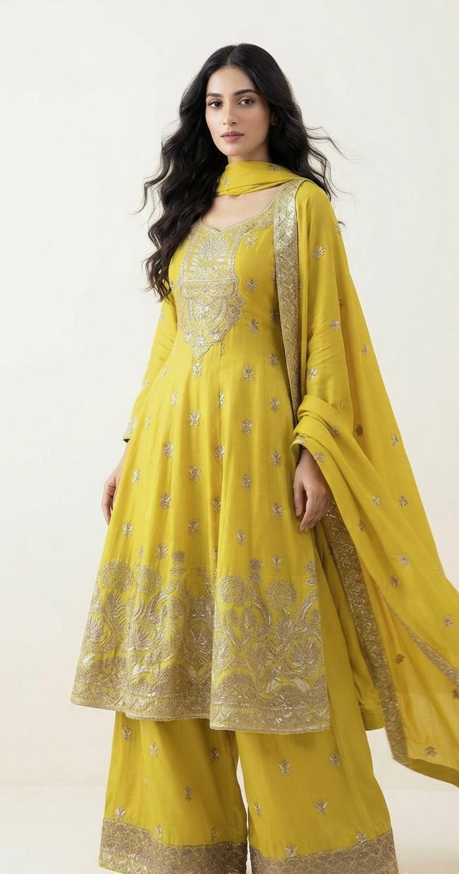 Shimmer silk party wear sharara suit SF446