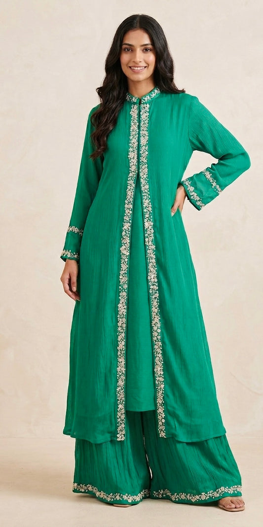 Pure chinnon designer shrug style sharara suit