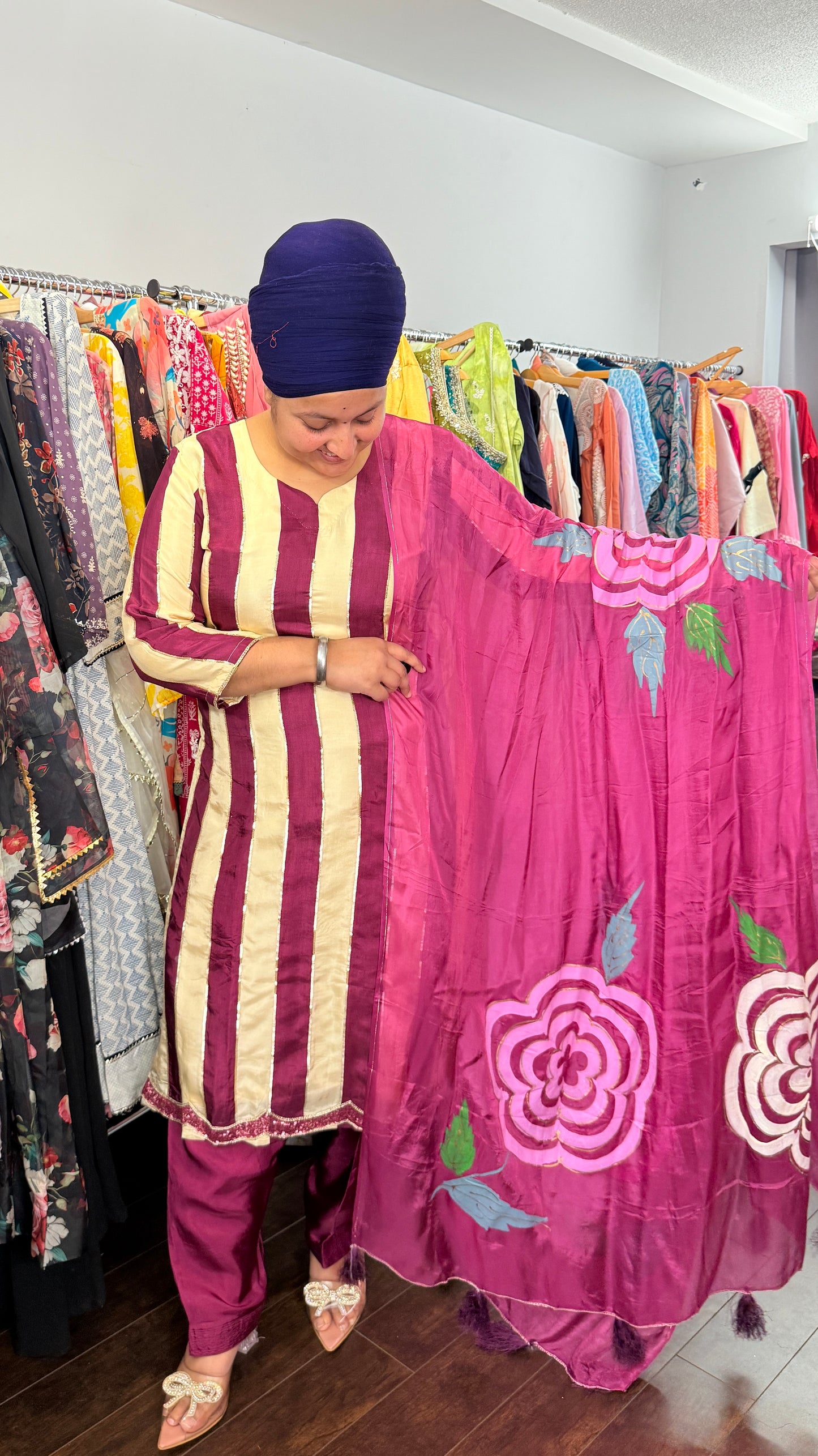 Silk salwar suit with tabby duptta