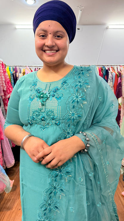 Embroidered suit with pants and duptta