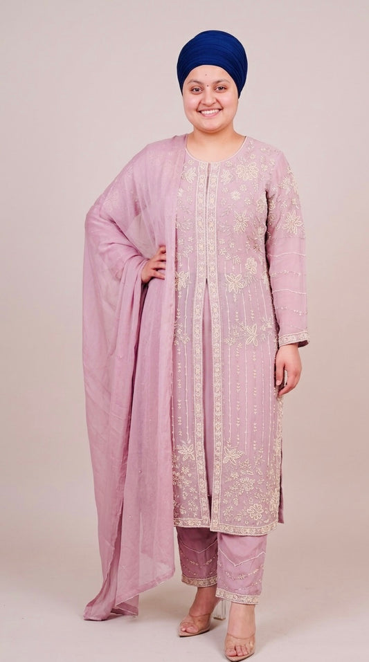 Heavy hand work front slip designer suit