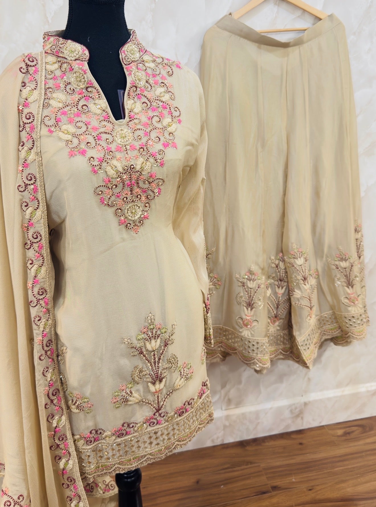 Pure chinnon sharara suit
