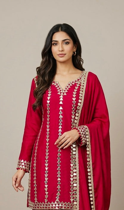 Chinnon mirror work farshi salwar suit