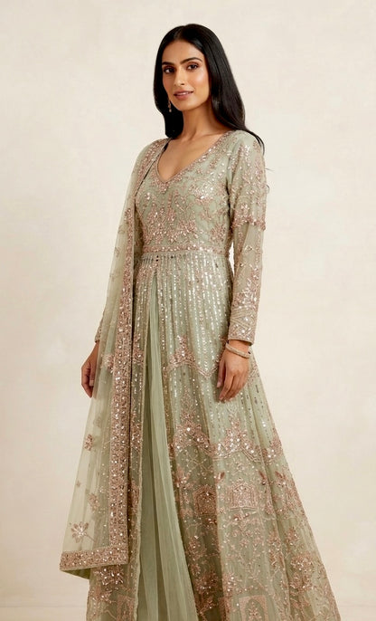 Front slit heavy anarkali with lehnga SF523
