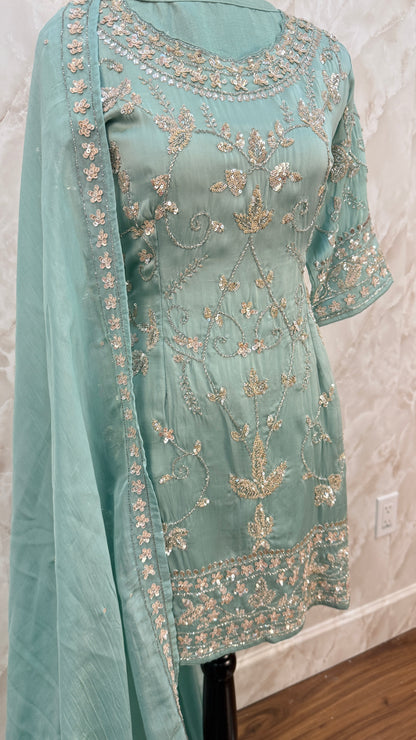 Pure organza satin party wear sharar suit