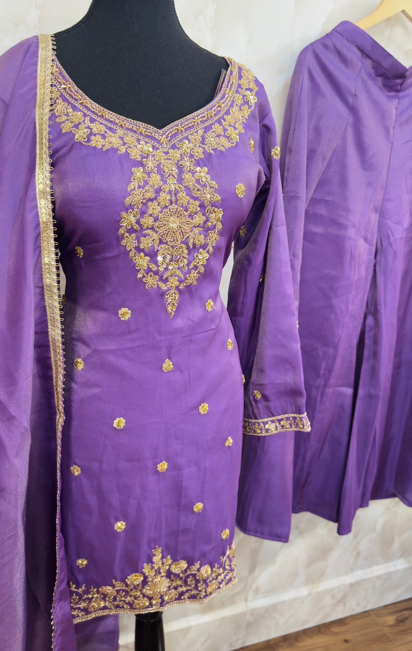 Shimmer silk sharara suit SF436