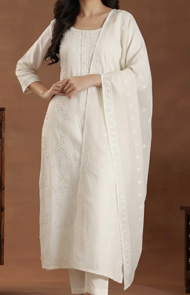 Pure cotton fully embroidered suit