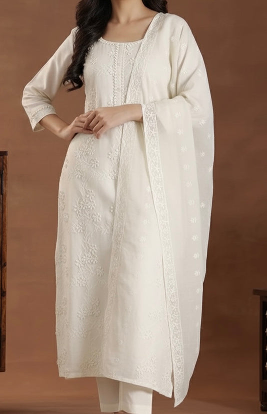 Pure cotton fully embroidered suit