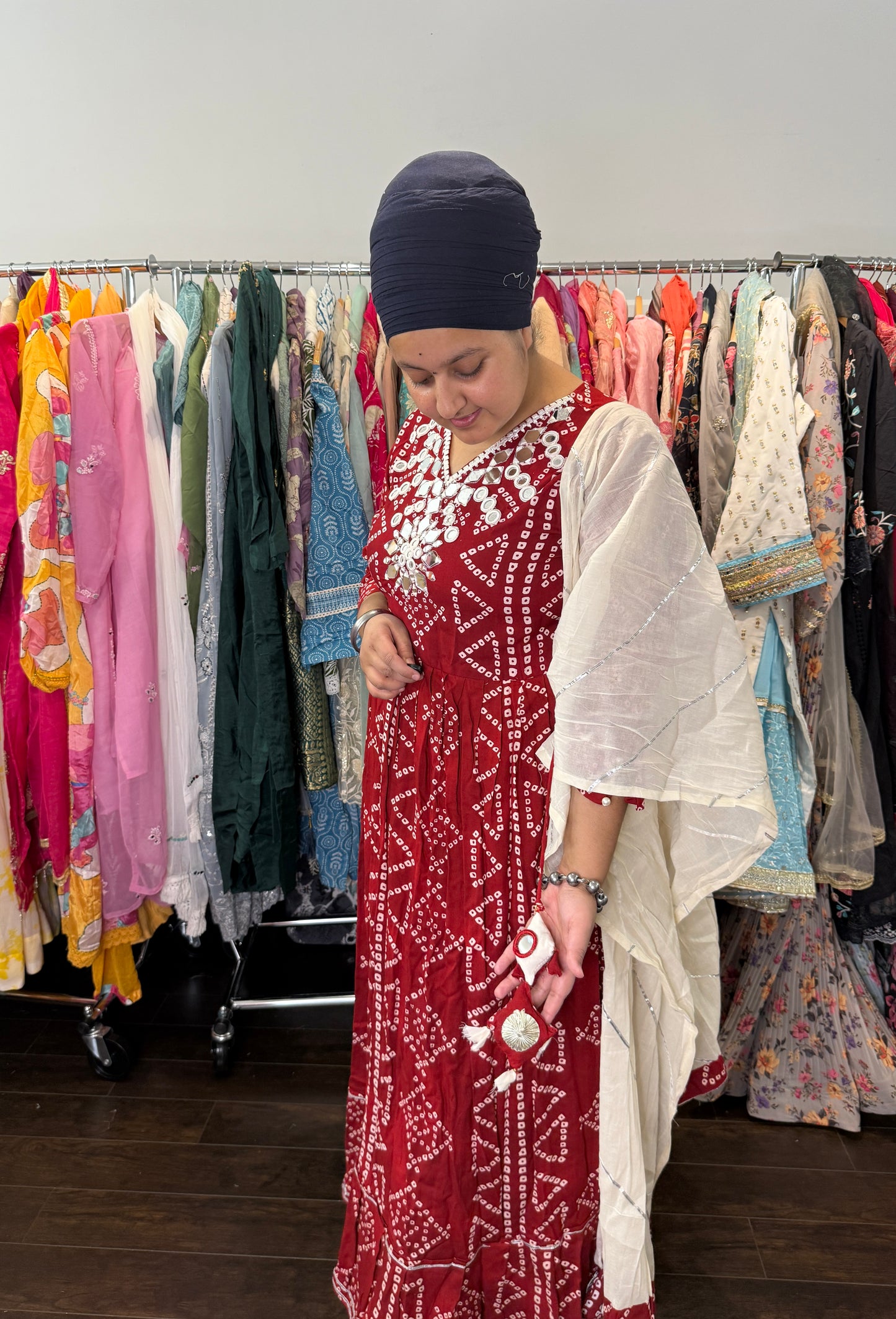 Rayon mirror work frock