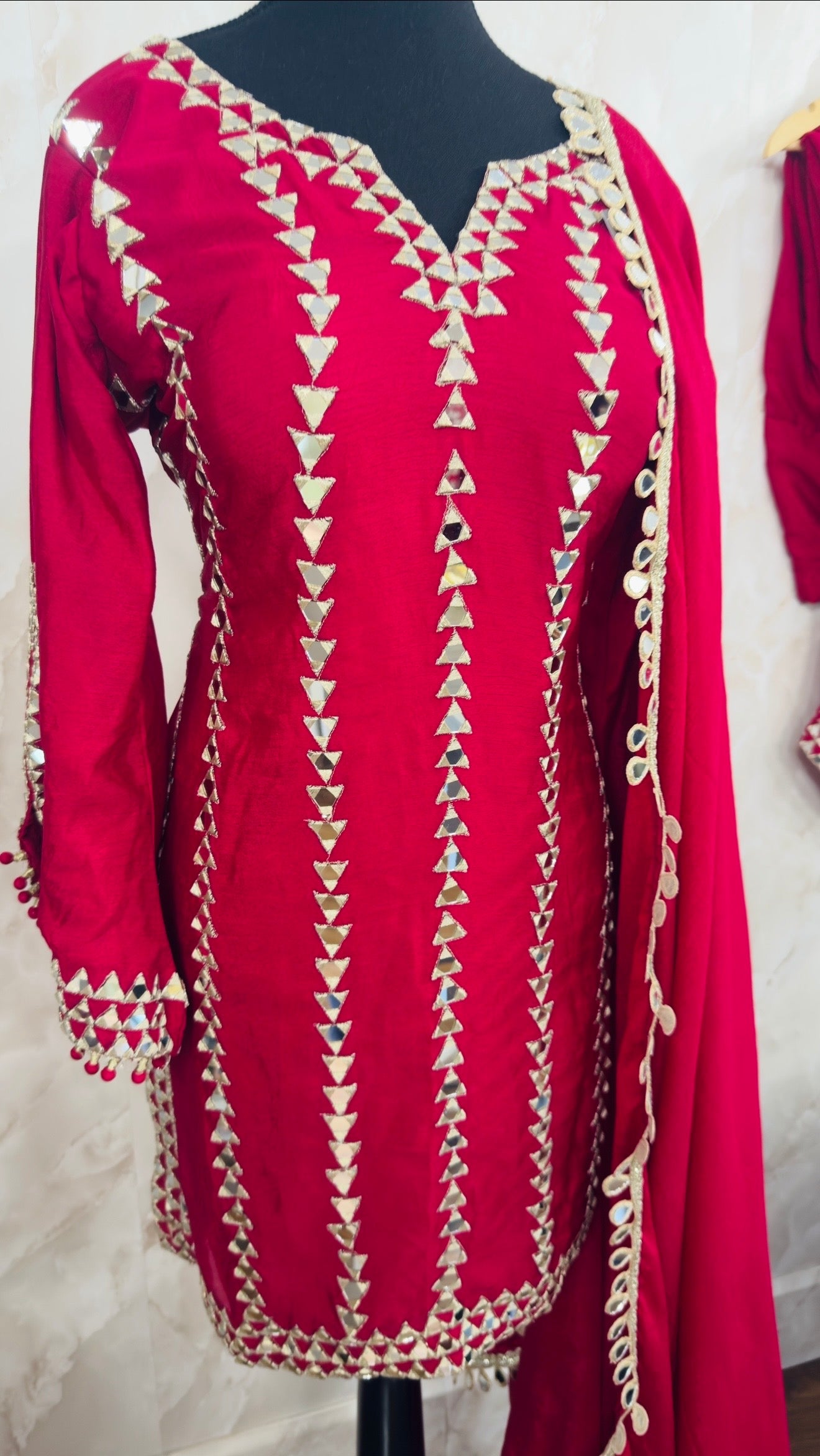 Chinnon mirror work farshi salwar suit