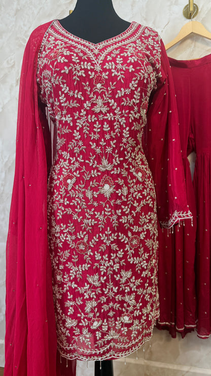 Heavy hand work suit paired with garara and duptta