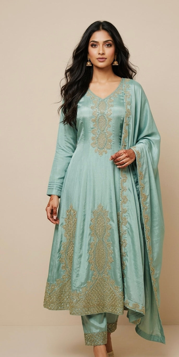Chinnon handwork anarkali suit