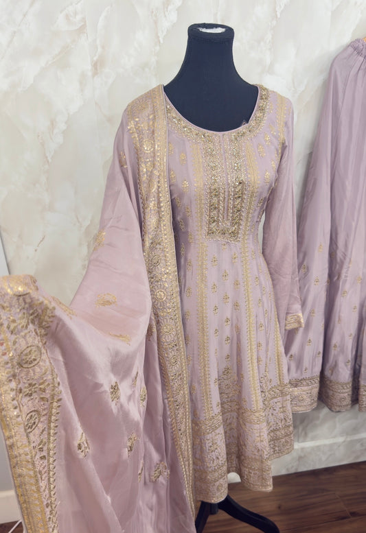 Pure chinnon fully embroidered suit
