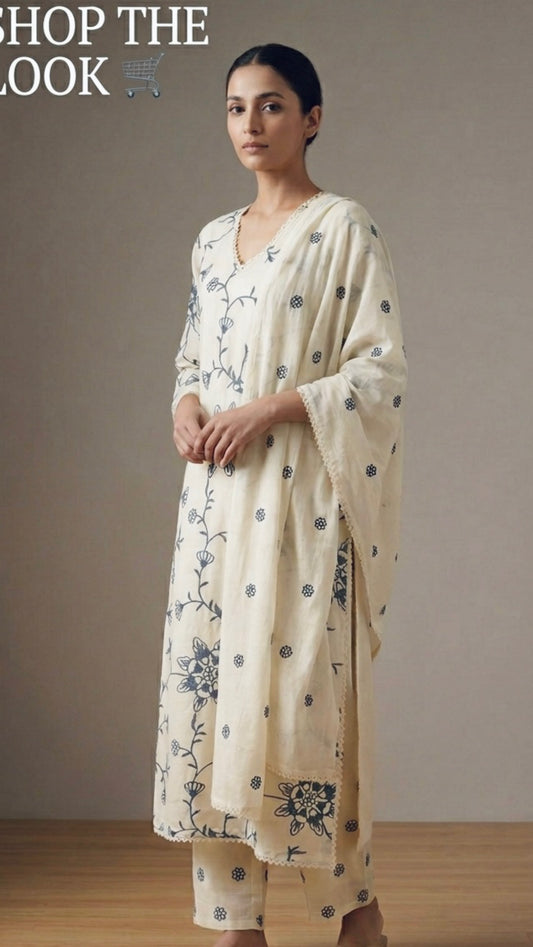 Full thread-work pure cotton suit
