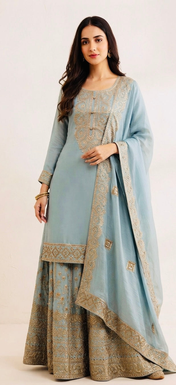 Pure chinnon party wear sharara suit SF526