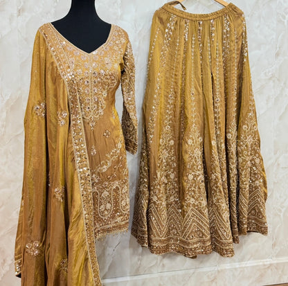 Shimmer silk sharara suit