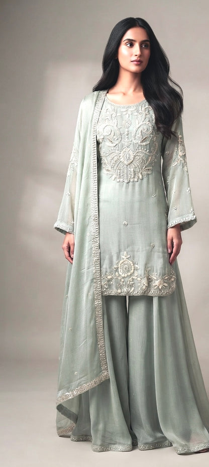 Pure chinnon sharara suit
