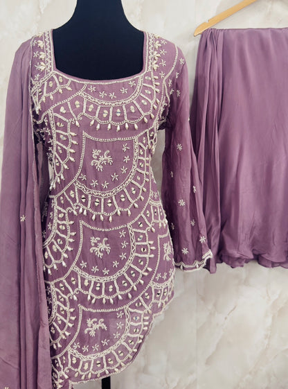Pure chinnon sharara suit