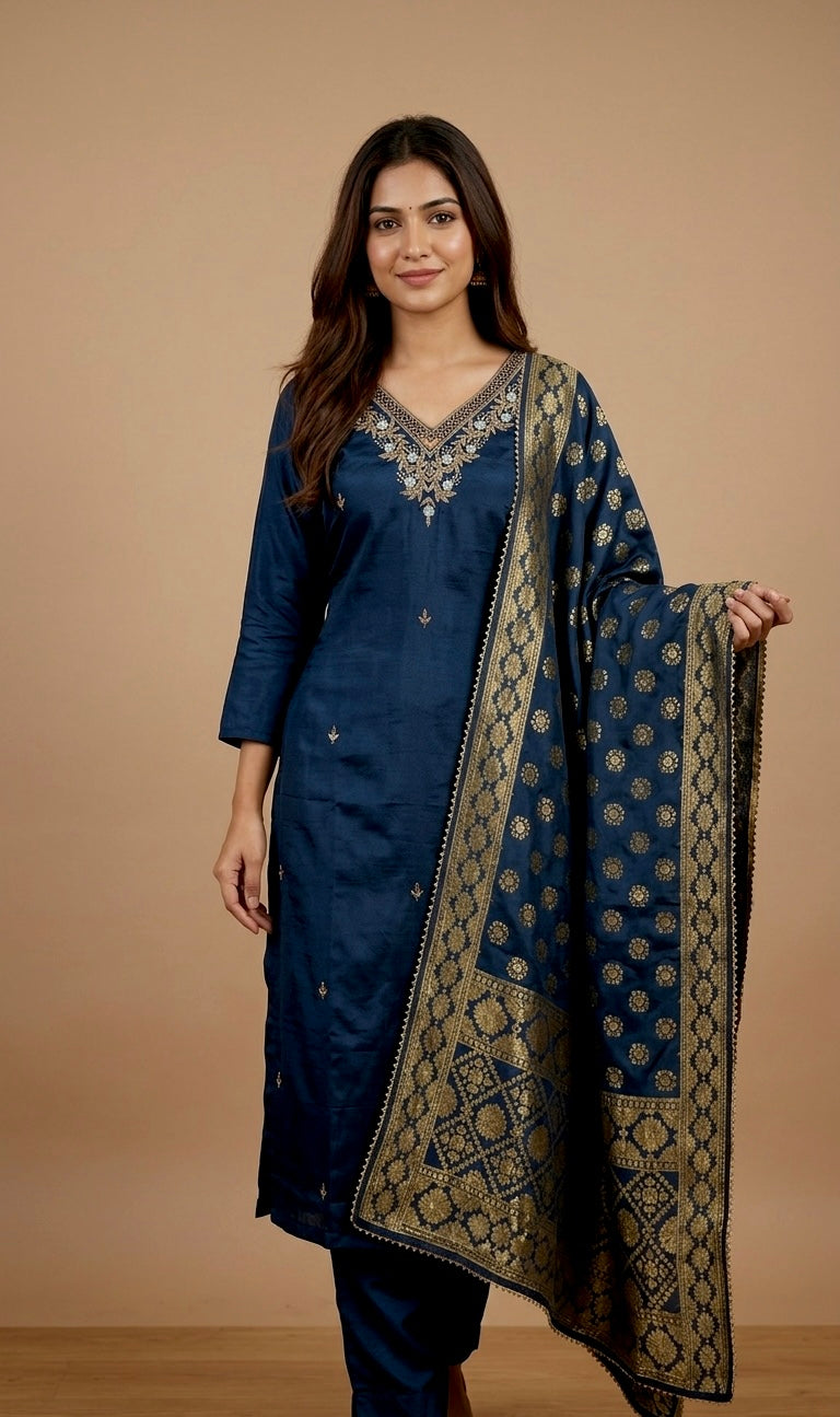 Silk banarasi pants suit