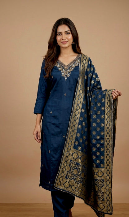 Silk banarasi pants suit