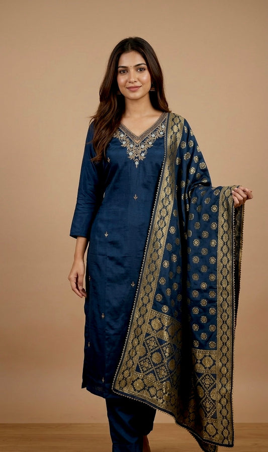 Silk banarasi pants suit