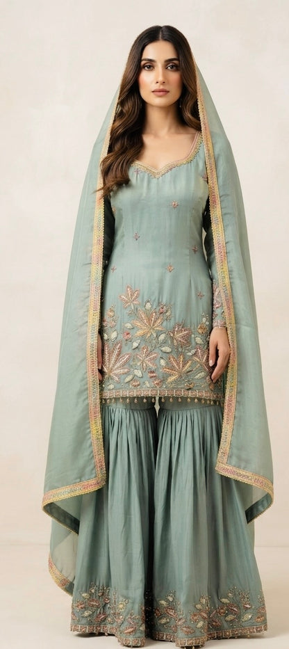 Shimmer silk garara suit