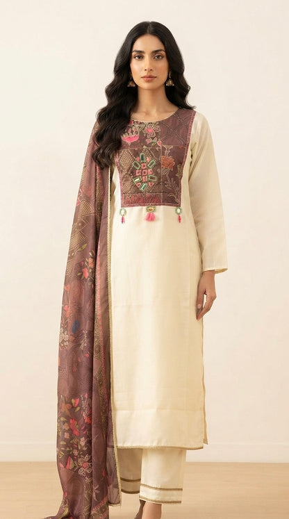 Casual pant suit with printed duptta SF433