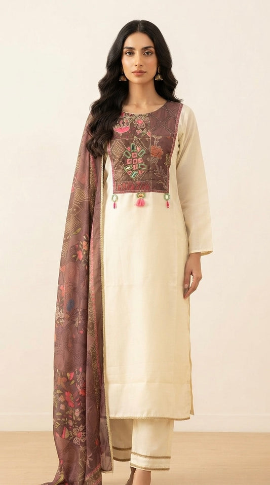 Casual pant suit with printed duptta SF433