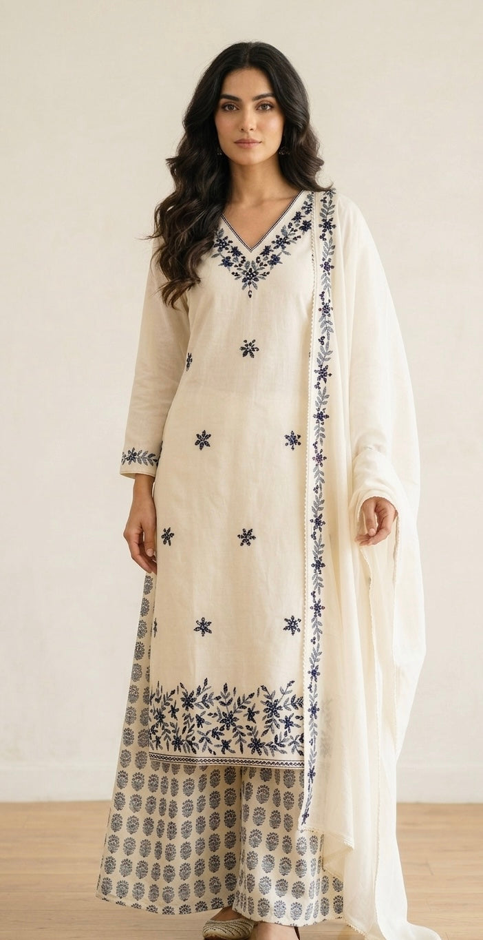 Pure cotton embroidered suit
