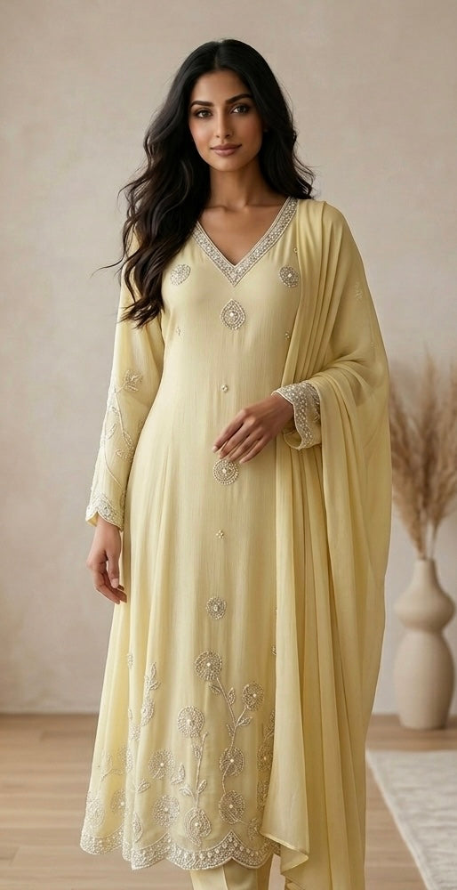 Pure chinnon hand work suit