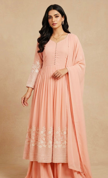 Embroidered georgette frock suit