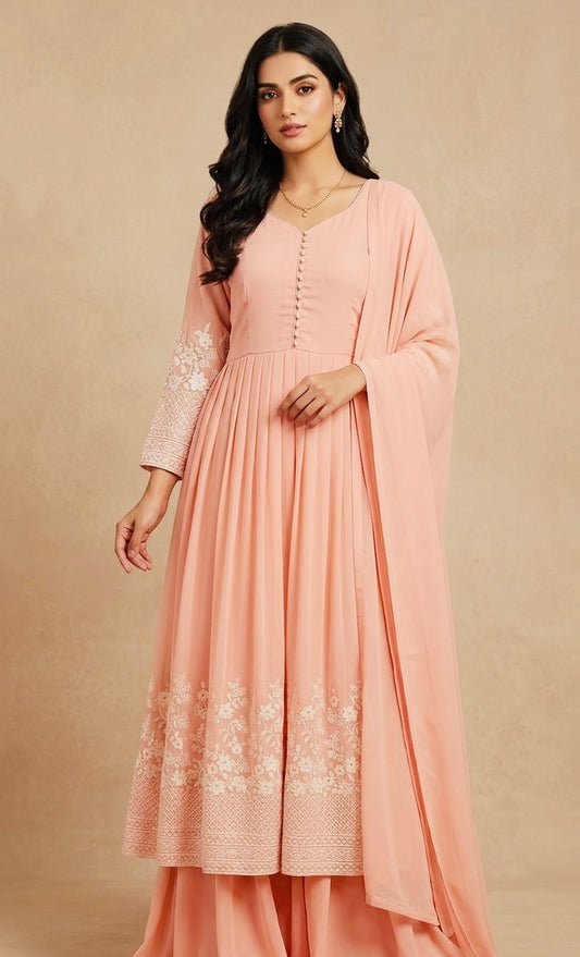 Embroidered georgette frock suit