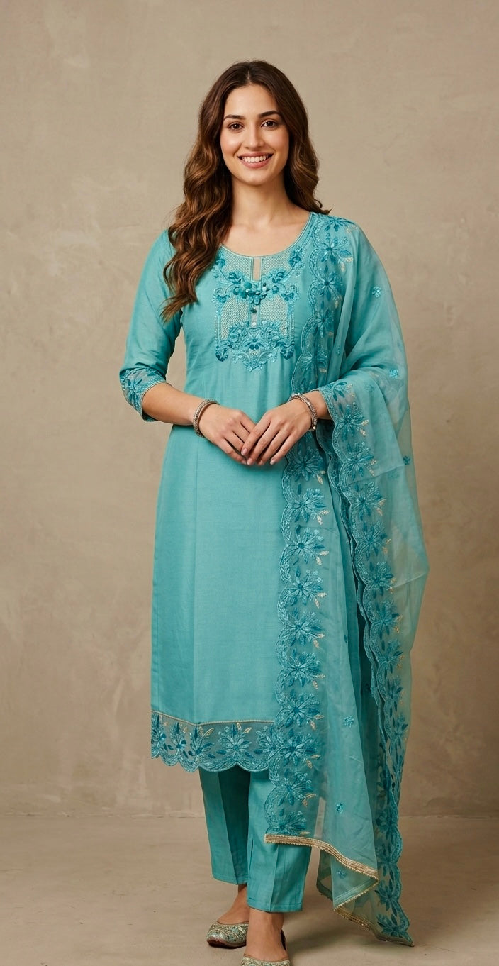 Embroidered suit with pants and duptta