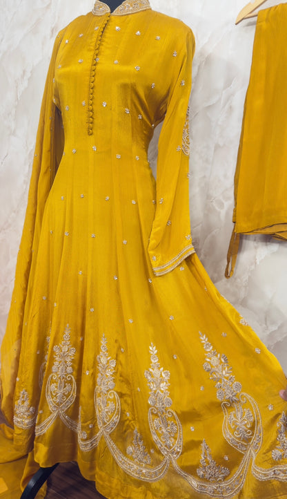 Pure chinnon anarkali suit
