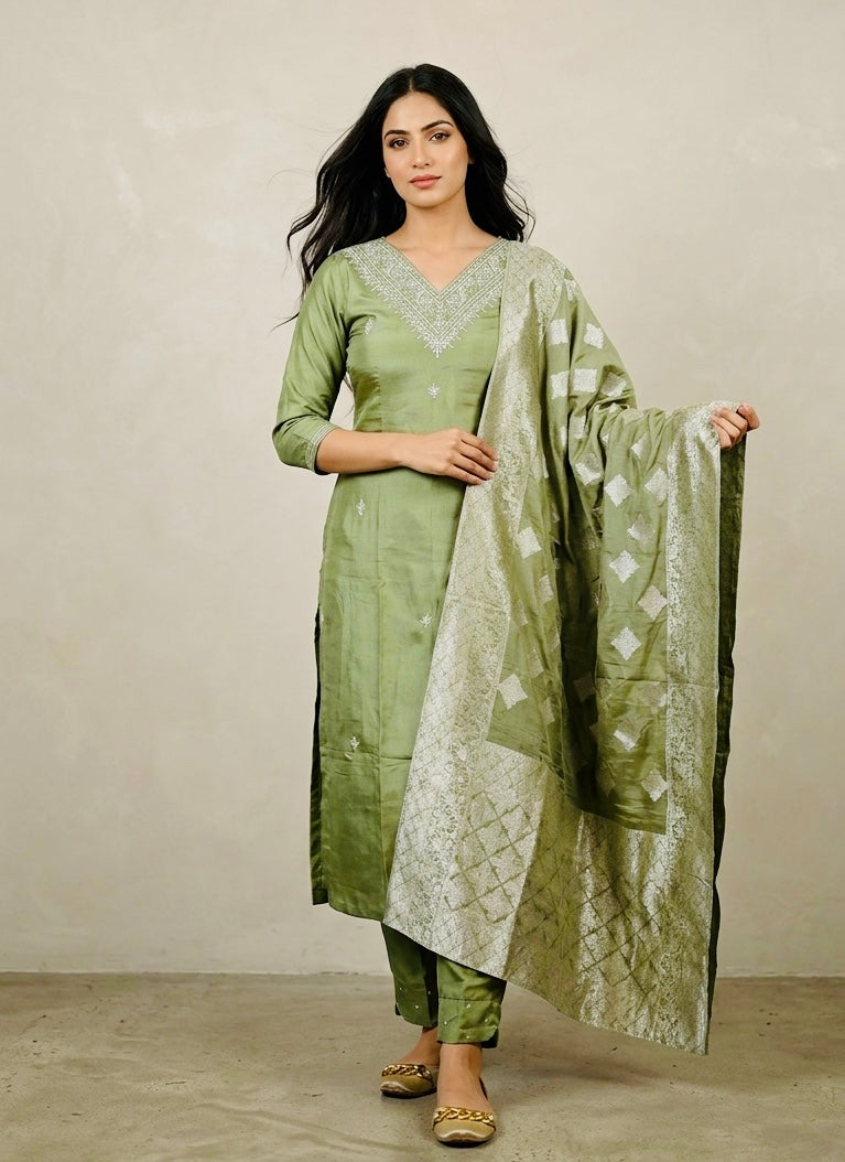 Silk suit with banarasi duptta