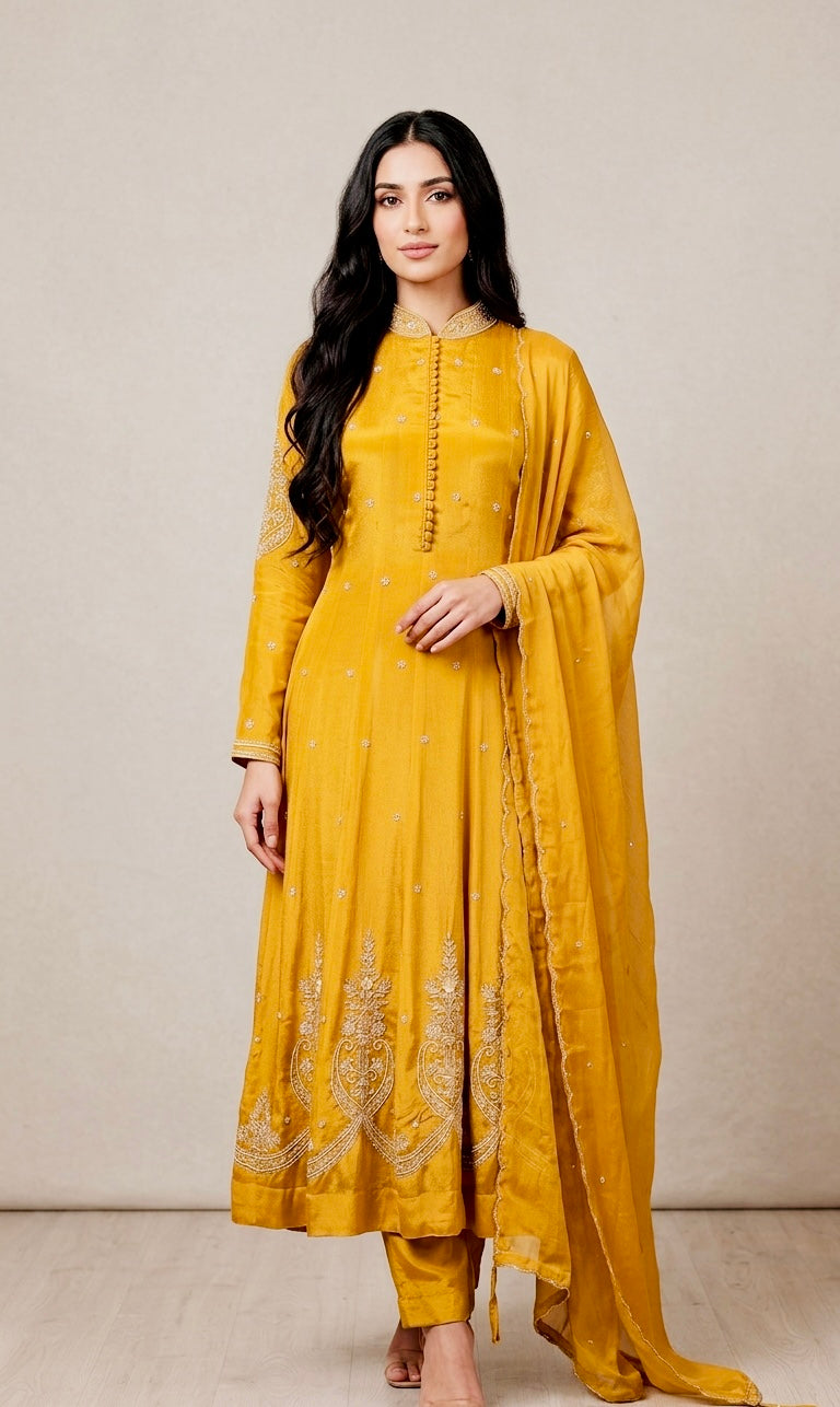 Pure chinnon anarkali suit