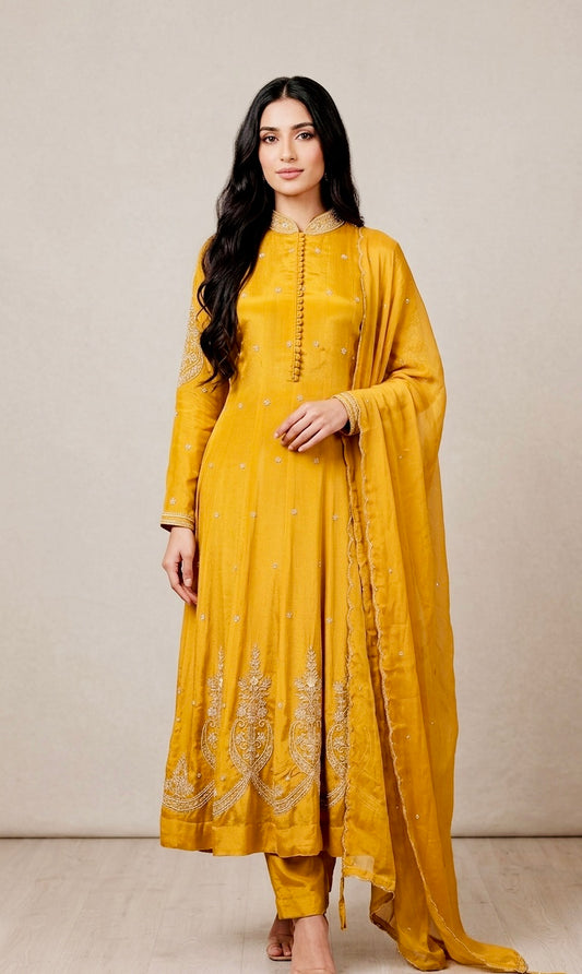 Pure chinnon anarkali suit