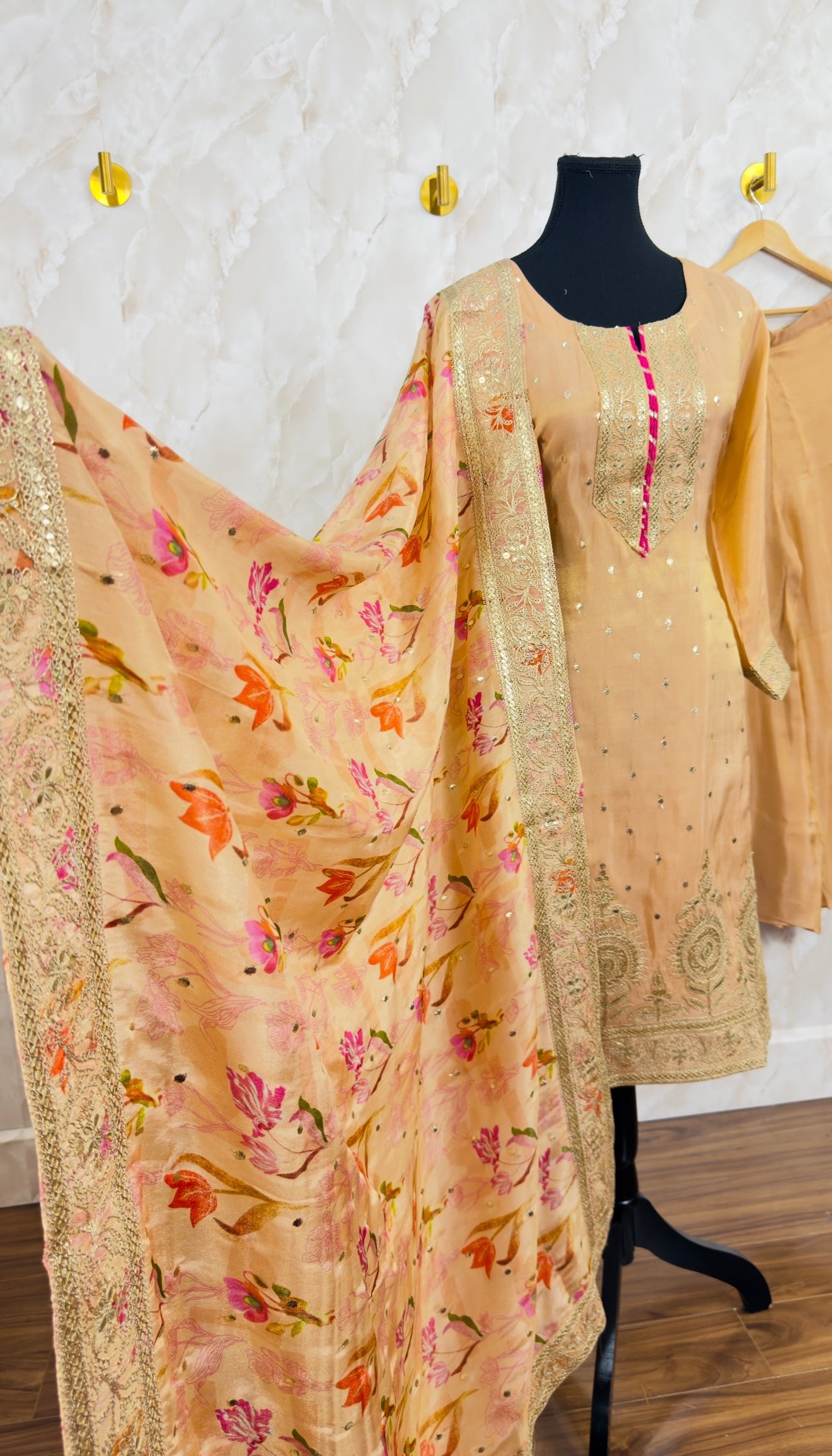 Shimmer silk designer duptta plazzo suit