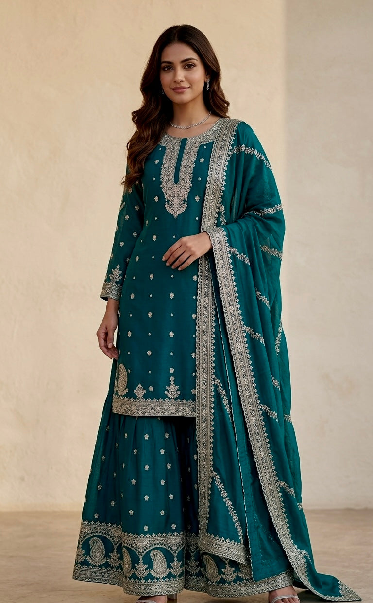 Chinnon embroidered garara suit