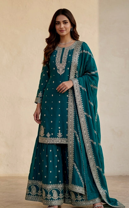 Chinnon embroidered garara suit