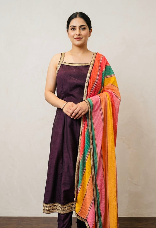 Silk anarkali with beautiful georgette sequins work duptta