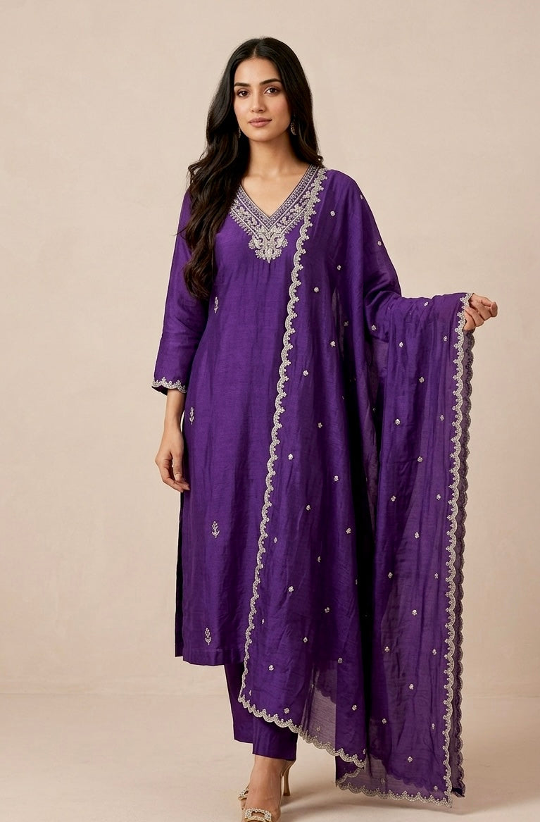 Silk embroidered suit