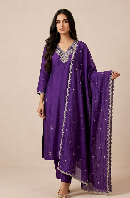 Silk embroidered suit
