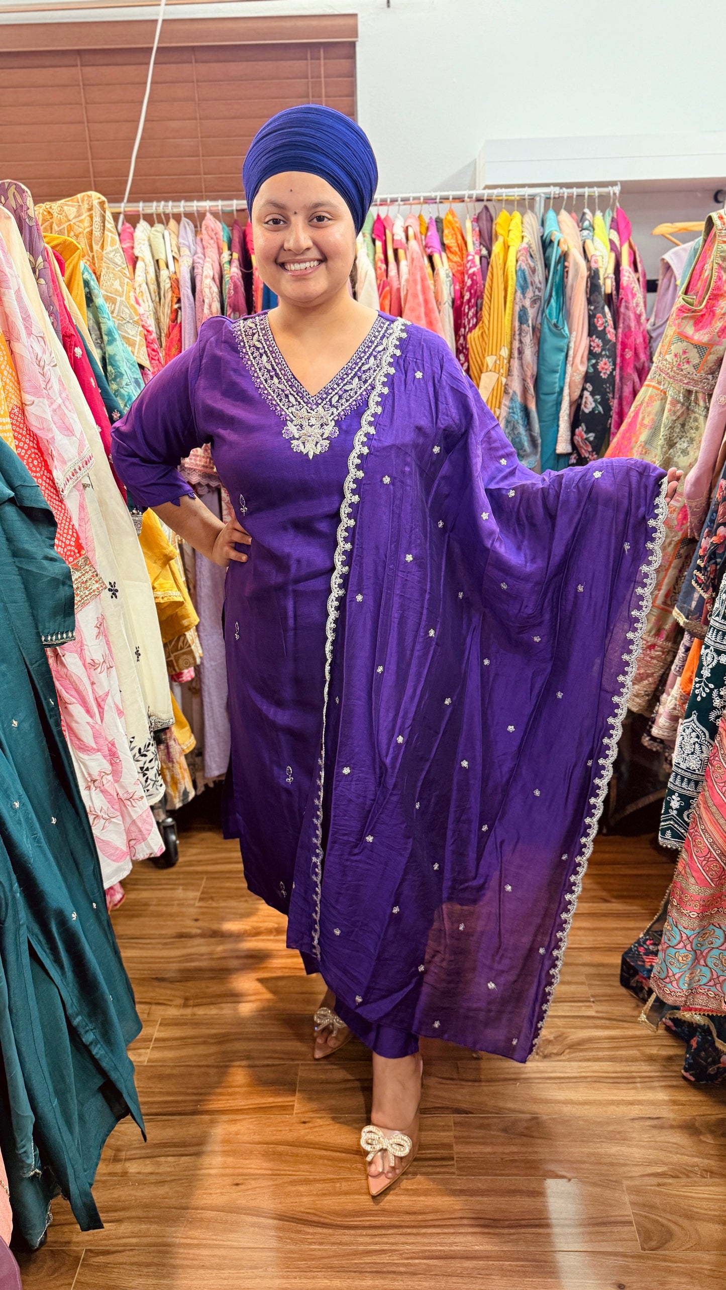 Silk embroidered suit