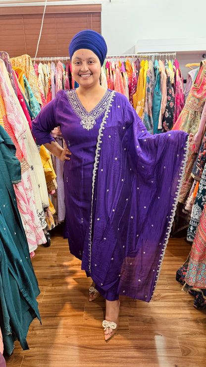 Silk embroidered suit
