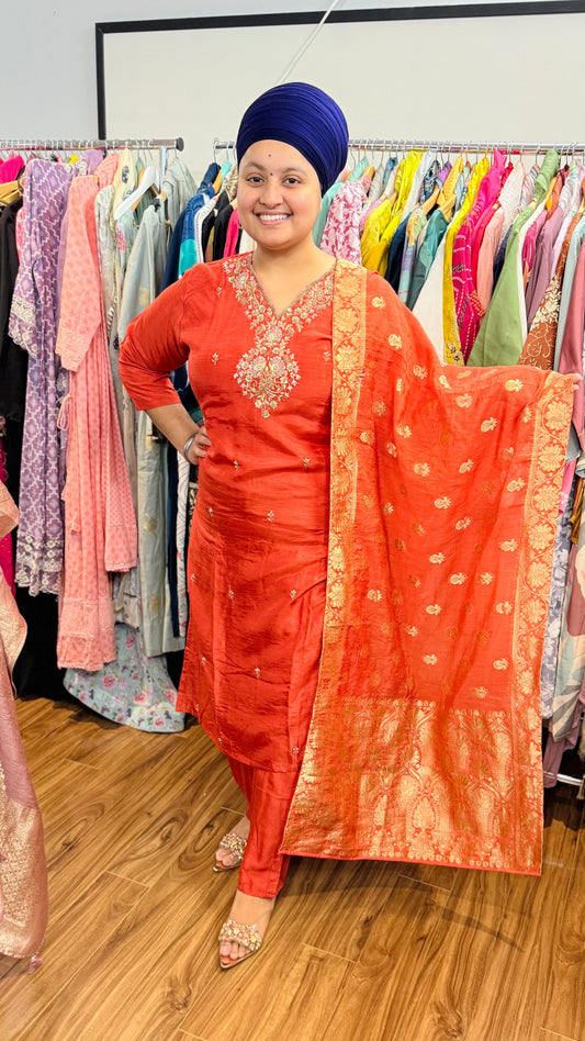 Silk suit with banarasi duptta